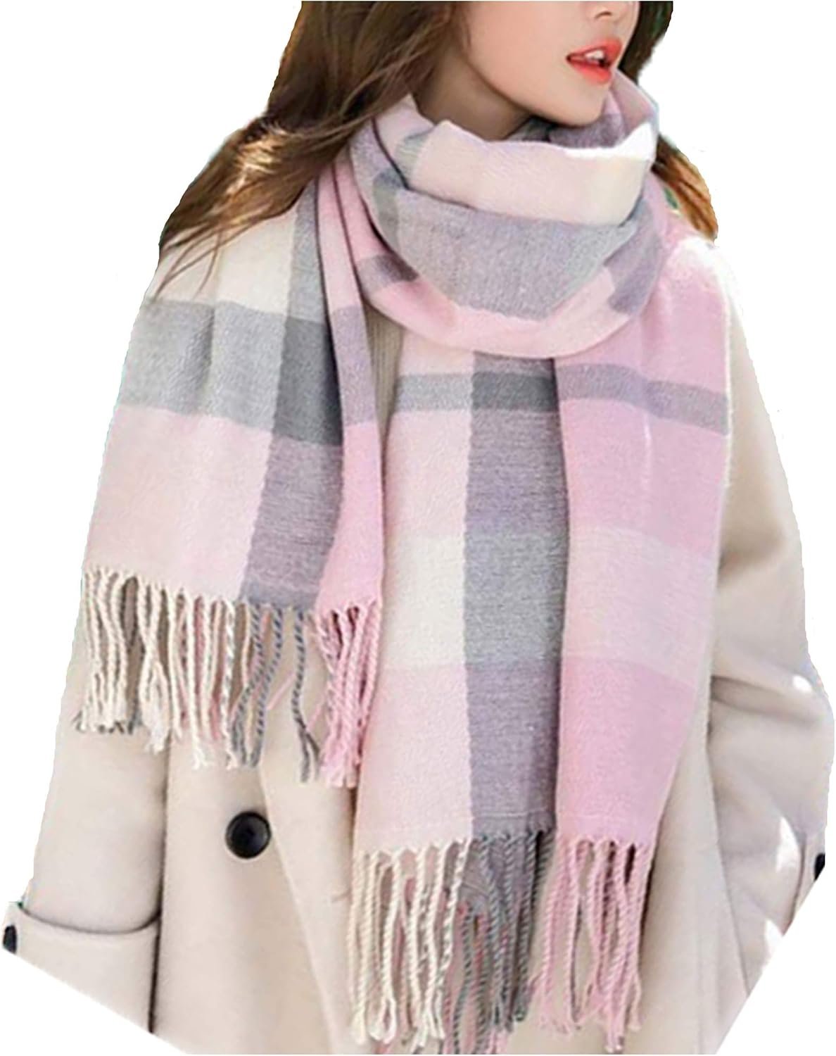 Wander Agio Women’s Fashion Scarves Long Shawl Winter Thick Warm Knit Large Plaid Scarf