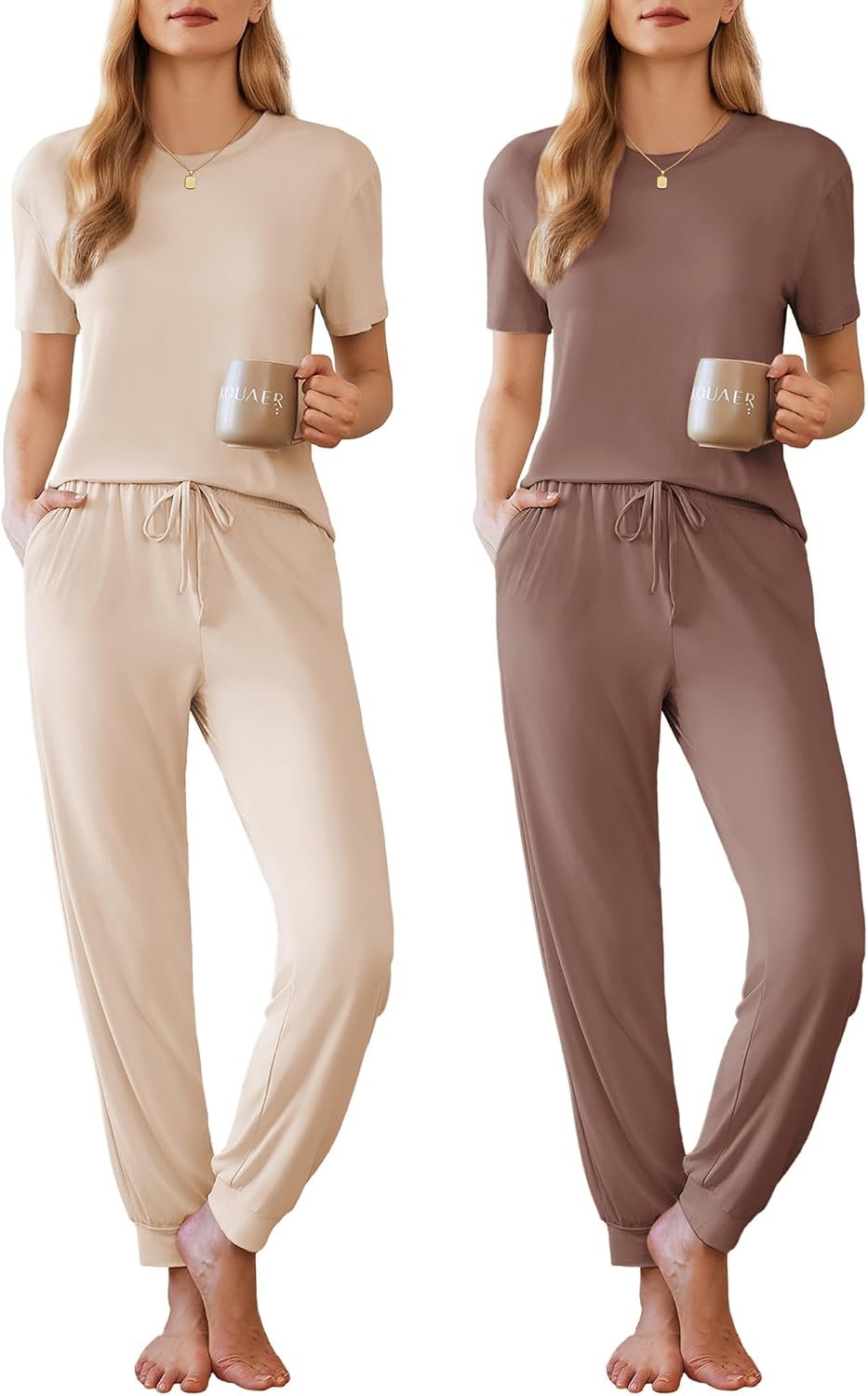 Ekouaer Pajamas for Women Set 2 Pack Lounge Set Short Sleeve Pjs Joggers Long Pants Loungepwear with Pockets