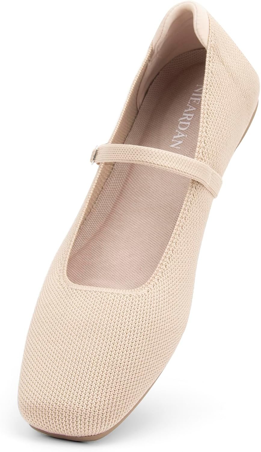 Women’s Ballet Flats Square Toe Slip On Shoes Knit Dress Mary Jane Flats Woman Comfy Soft Causal Work Walking