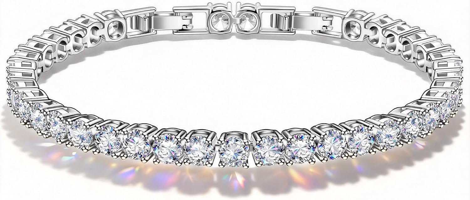 BUMBLEBEE Handmade Tennis Bracelet for Women, White Gold Plated, 12.96 CTTW Italian 5A Cubic Zirconia, Hypoallergenic, Adjustable 6–7.5 Inch Jewelry Gift Anniversary, Birthday, Valentine’s Day