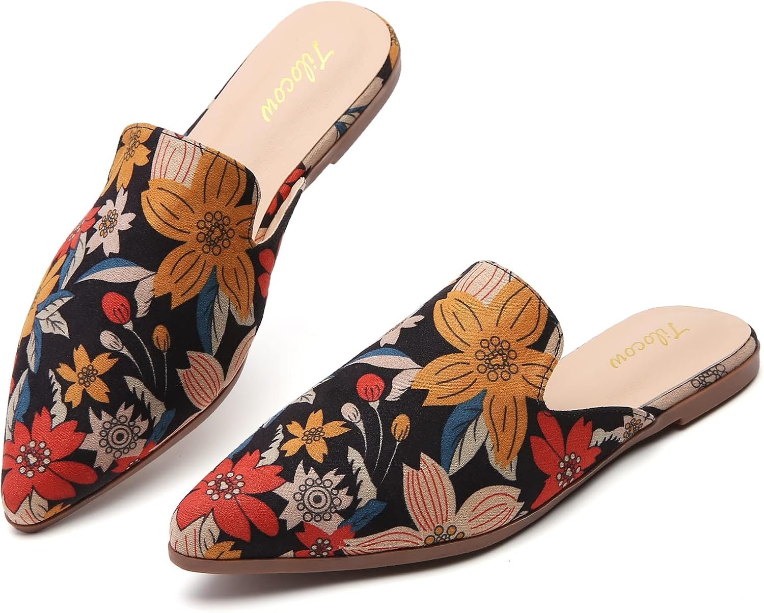 Tilocow Mules for Woman Pointed Toe Backless Slide Loafers Flats Dressy Casual Slip on Shoes for Office Work Business