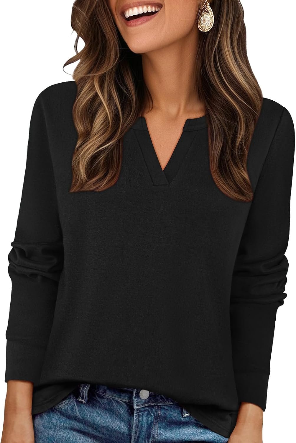 Gloria&Sarah Womens Casual Plaid Long Sleeve Shirts V Neck Fleece Tops Fall Winter Outfits
