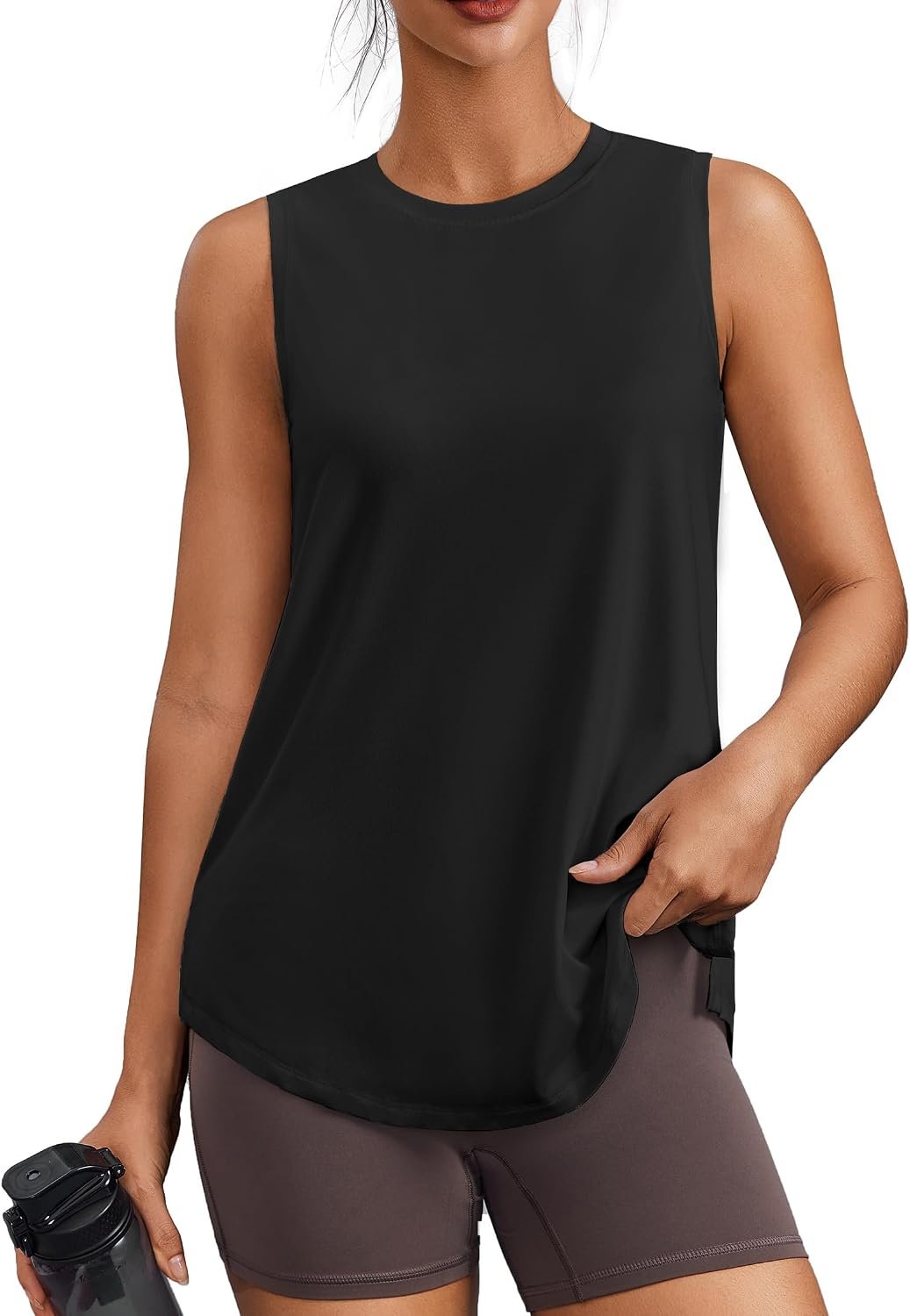 PINSPARK Workout Tops for Women Sleeveless Athletic Tank Tops UPF 50+ Running Tanks with Side Slits Loose Fit Gym Yoga Shirt