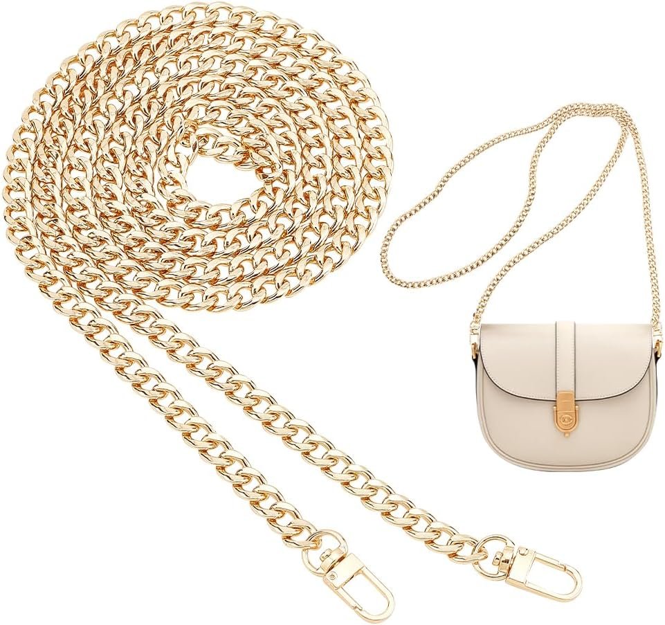 PH PandaHall 63 inch Flat Purse Chain, Extra Long Iron Corssbody Bag Chains Strap Replacement 10mm Width Golden Handbags Handle for Wallet Clutch Satchel Tote