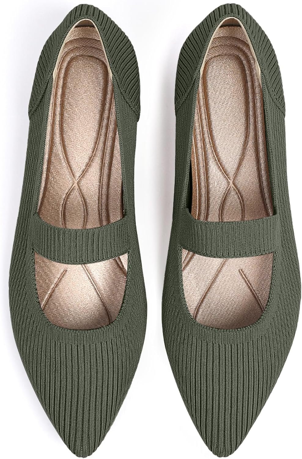 TINGRISE Women’s Flats Shoes Pointed Toe Knit Washable Ballet Comfortable Dressy Mary Jane Flat