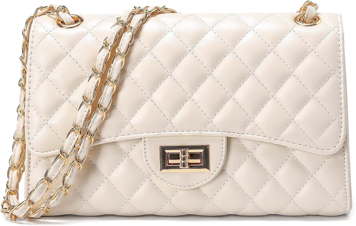 Quilted Leather Crossbody Bags for Women Trendy Ladies Shoulder Purse Satchel HandBag with Chain Strap