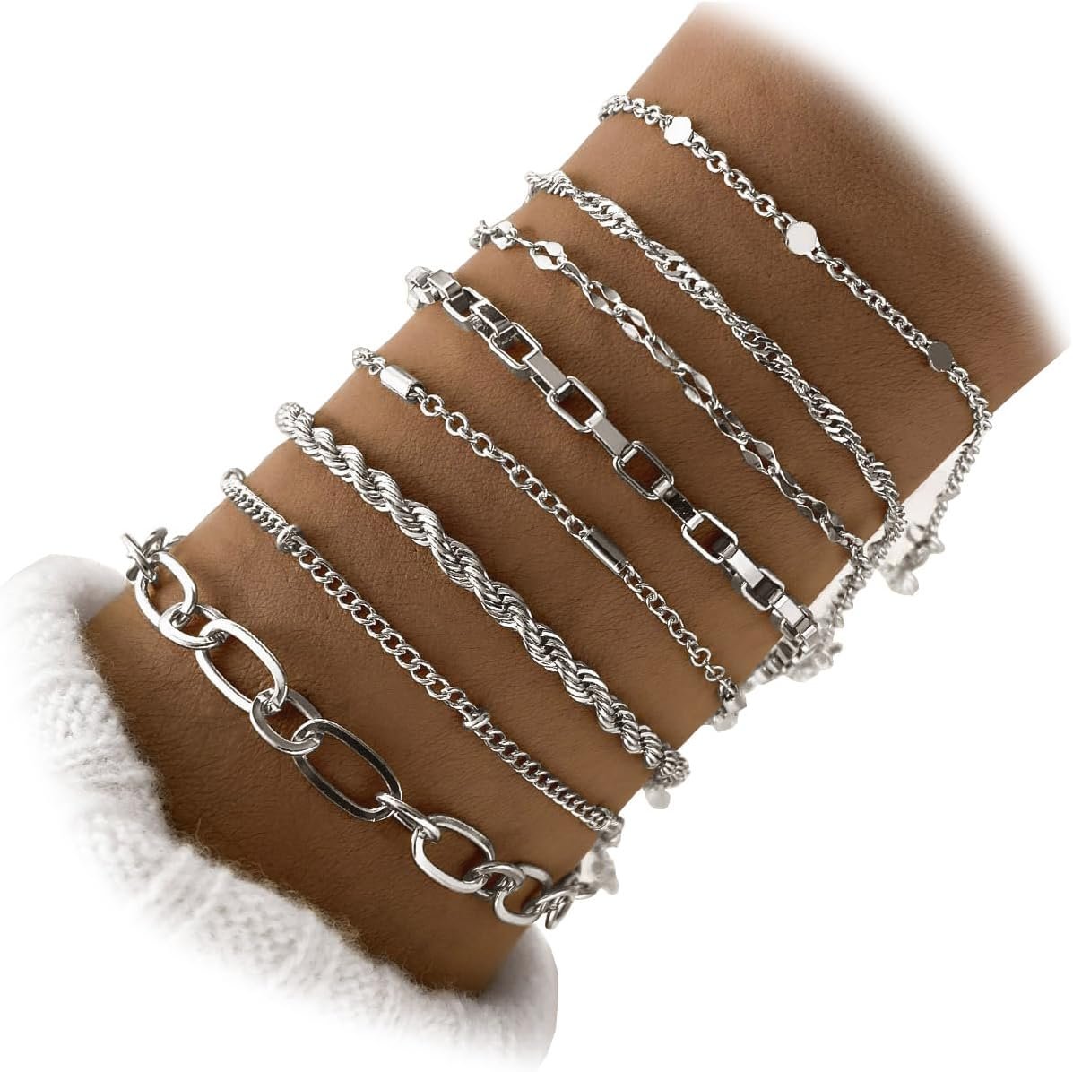 IFKM Gold Bracelets for Women, 14K Gold Plated Dainty Link Chain Bracelet set, Trendy Stackable Layered Bracelets jewelry Gifts