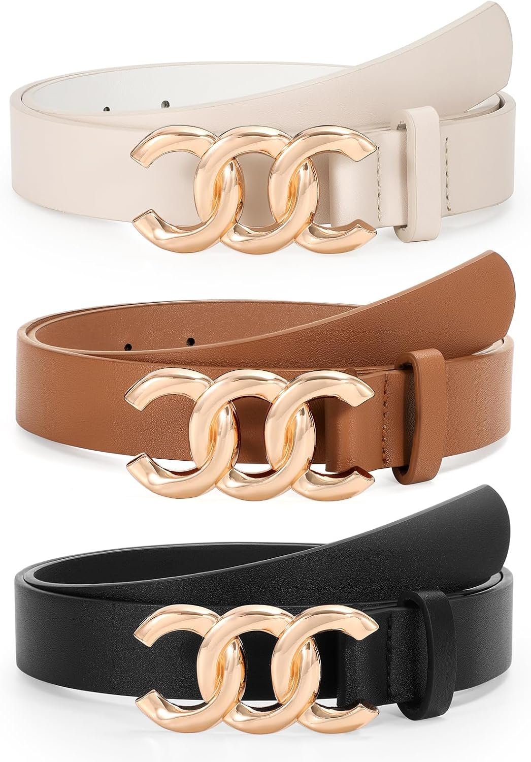 TRIWORKS 3 Pack Women’s Belts for Jeans Pants Fashion Waist Belts for Ladies Leather Belts