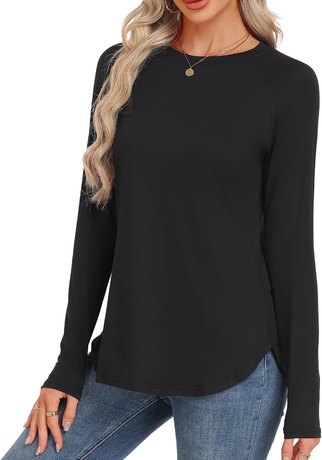 GAYHAY Long Sleeve Tunics or Tops to Wear with Leggings – Loose Fit Crew Neck Curved Hem Shirts Fall Winter Clothes 2026