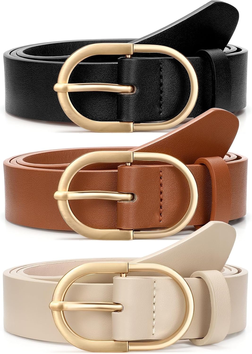 VONMELLI 3 Pack Women’s Belts for Jeans Pants Fashion Gold Buckle Ladies Dress Belt