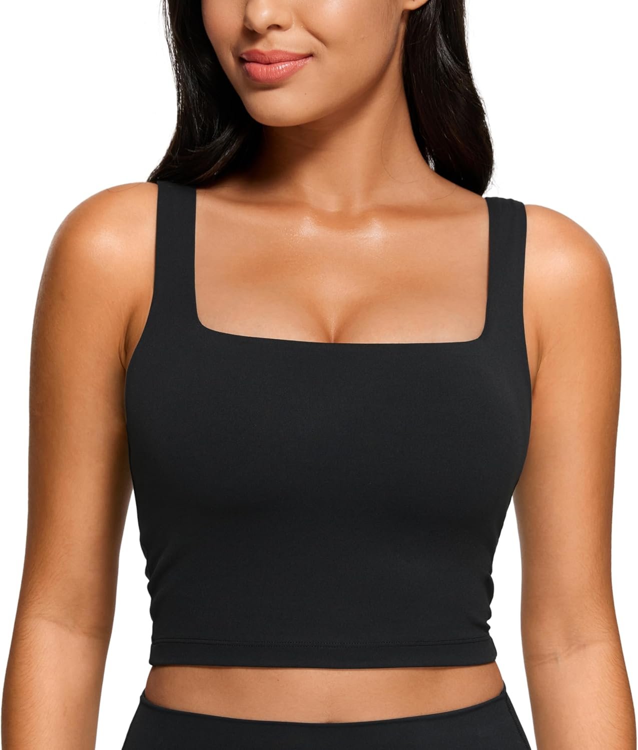 CRZ YOGA Butterluxe Square Neck Crop Tank Tops for Women – Workout Longline Sports Bras Padded Yoga Camisole