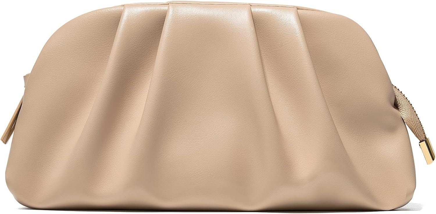 SWEETV CHUNLI Dressy Vegan Leather Clutch Purse for Women Formal, Soft Pleated PU Evening Clutch for Weddings, Proms