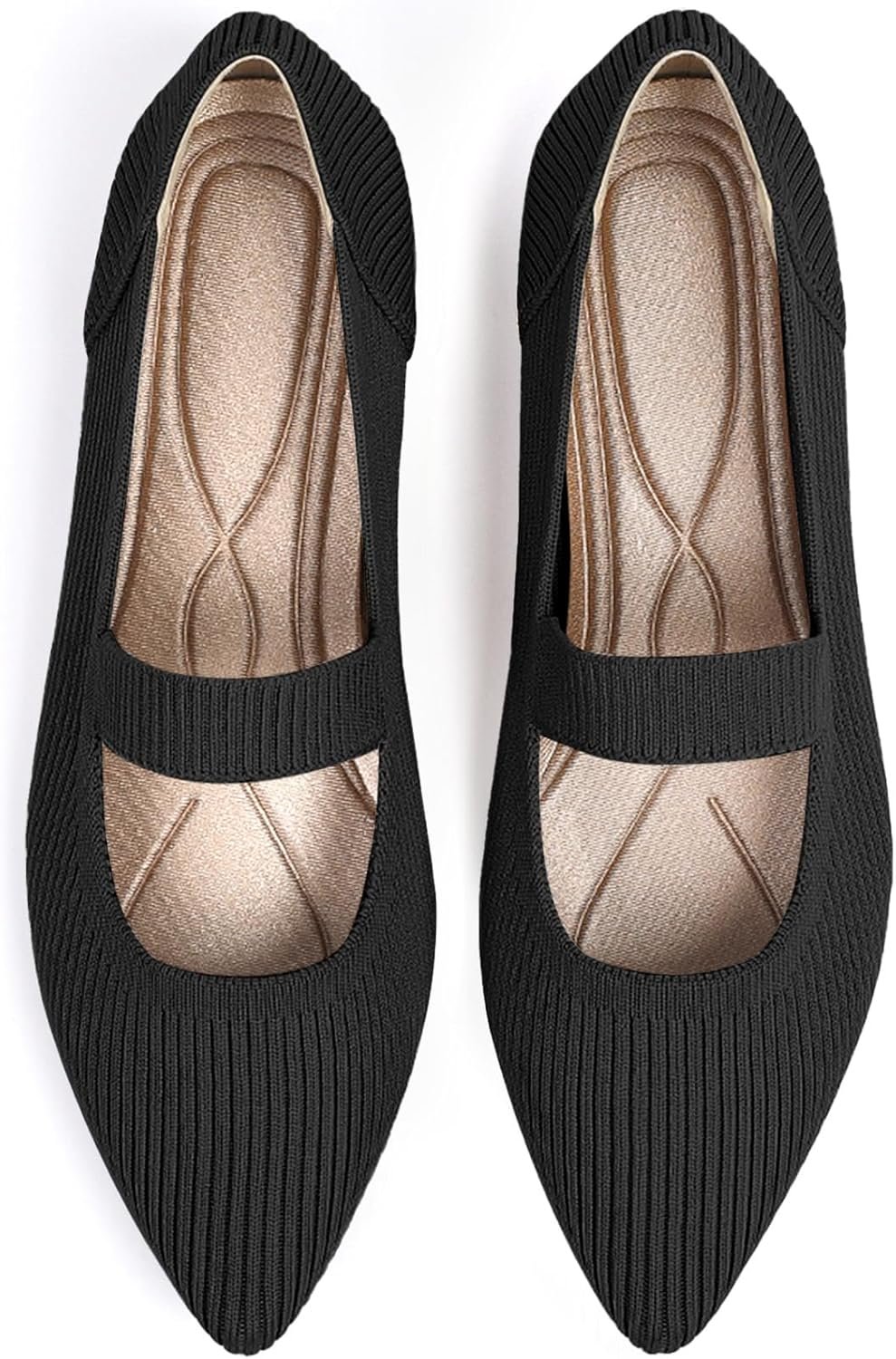 TINGRISE Women’s Flats Shoes Pointed Toe Knit Washable Ballet Comfortable Dressy Mary Jane Flat
