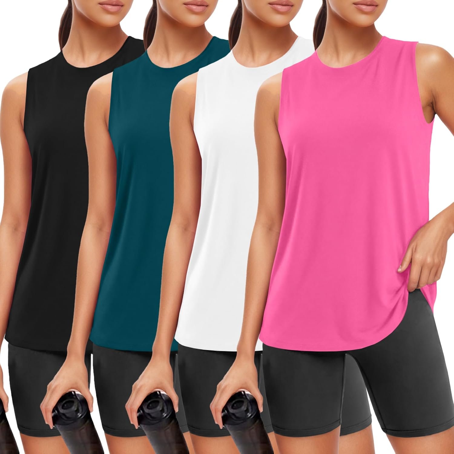Siimcuzy 1/4 Pack Womens Workout Tank Tops Athletic Loose Fit Tops Sleeveless Running Yoga Gym Sports Shirts for Women