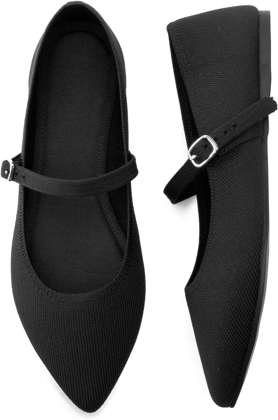 Soesyi Pointed Toe Flats Knit Ballet Flat Shoes for Women Comfortable with Adjustable Strap,Washable Dressy Casual Flats for Work Office