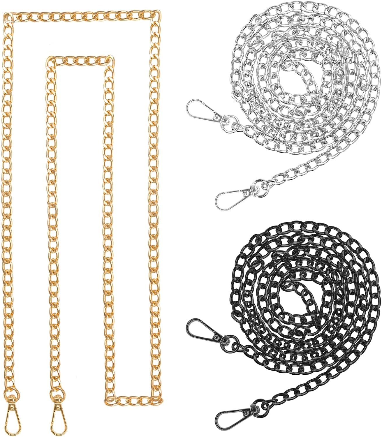 ELANE 3 PCS Purse Chain Straps,47″ Purse Straps Flat Chain Strap Handlebag Accessories for Crossbody Bags Purses