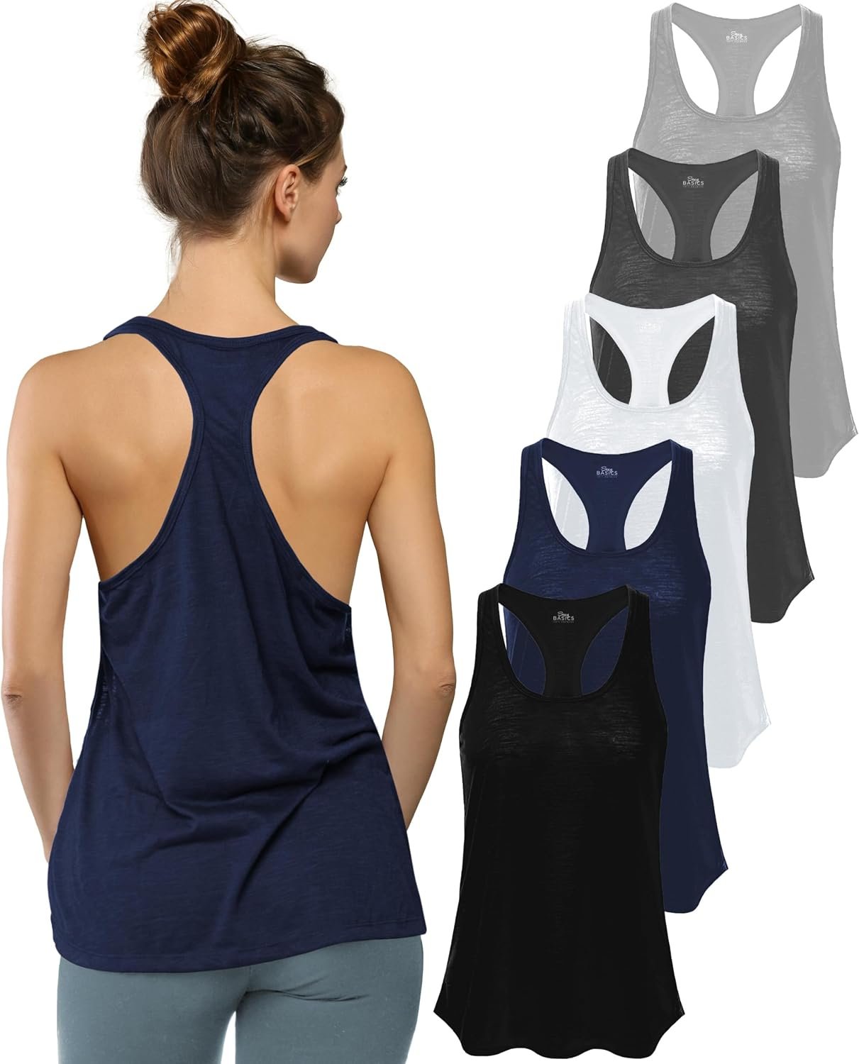 Sexy Basics Women’s Everyday Flowy Burnout Slub Racer Back Tanks | Active Workout Tops | Multi Packs & Colors