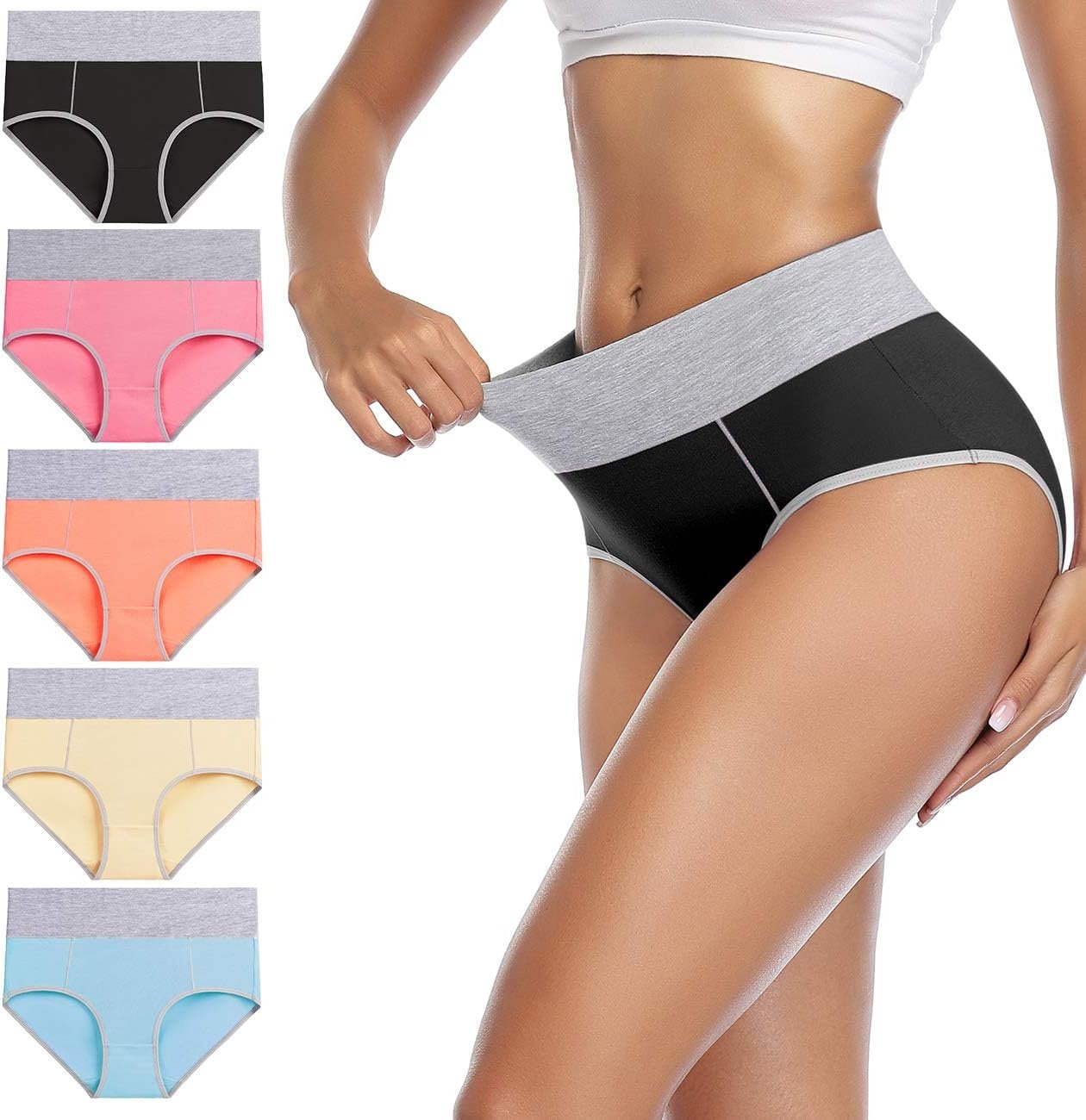 wirarpa Women’s Cotton Underwear High Waist Stretch Briefs Soft Underpants Ladies Full Coverage Panties 5 Pack