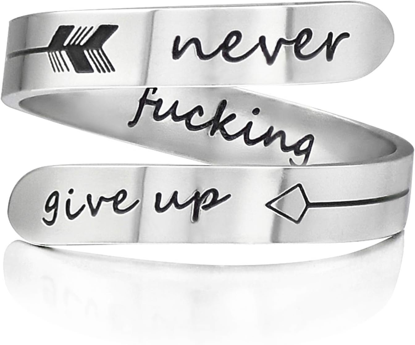 Vrycot Adjustable silvery Inspirational Stainless Steel Adjustable Bands Cool Stacking Opening Gift for Women Statement