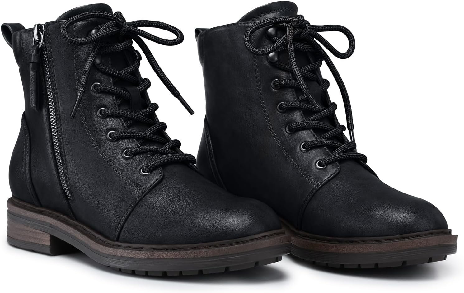 SHIBEVER Ankle Boots for Women Comfortable Lace-up Fall Fashion Combat Boots 2026 Low Heel Lug Sole Zipper Short Booties