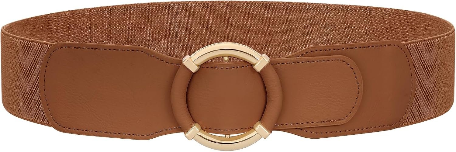 JASGOOD Women Wide Waist Belt Stretchy Elastic Vintage Belts for Dress Ladies Belt with Circle Buckle 2.95″ Width