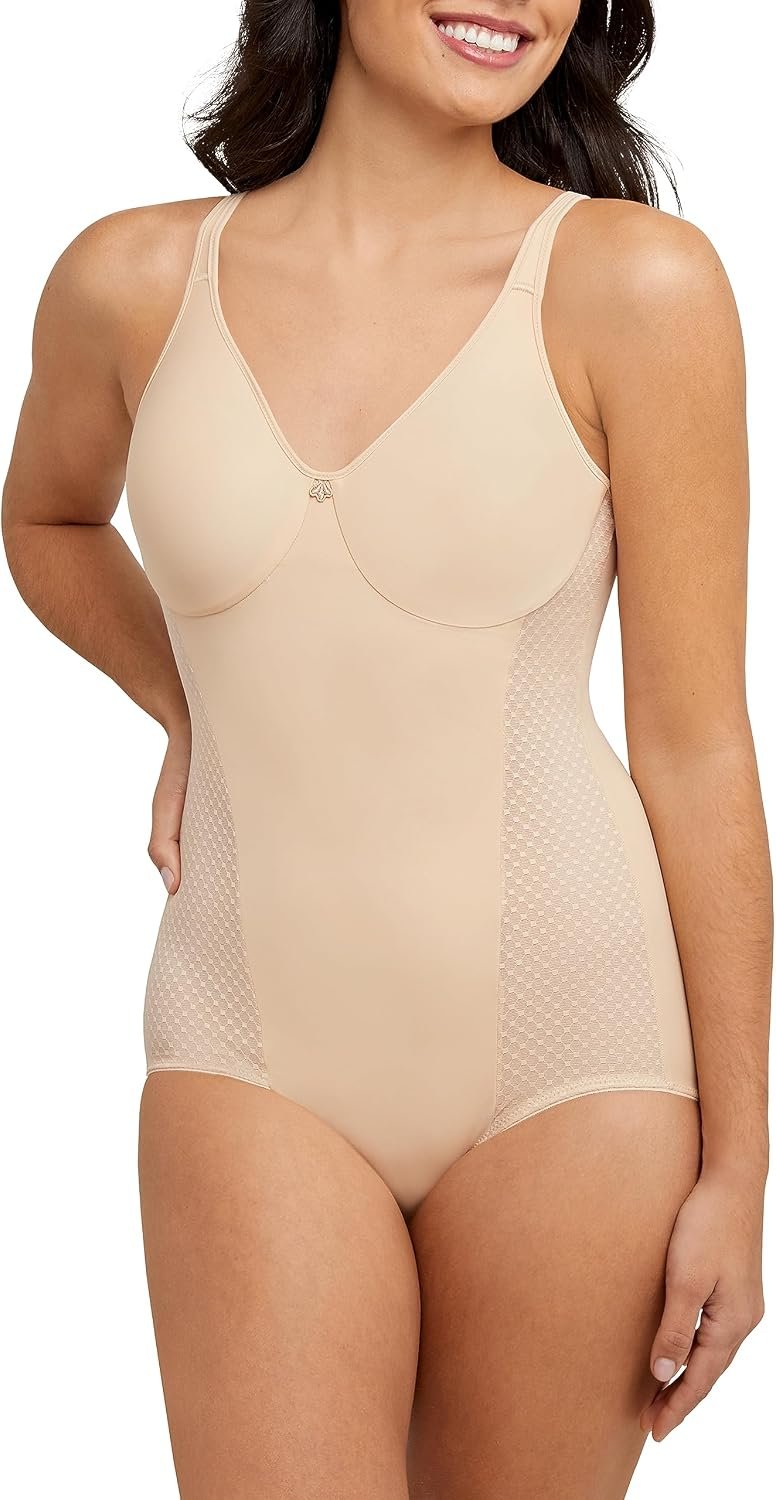 Bali Women’s Firm-Control Shapewear, All-In-One Body Shaper with Built-In Underwire Minimizer Bra