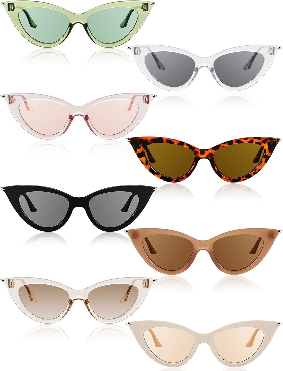 Leinuosen 8 Pairs Retro Cat Eye Sunglass Vintage Sunglass Colorful Women Glass for Party