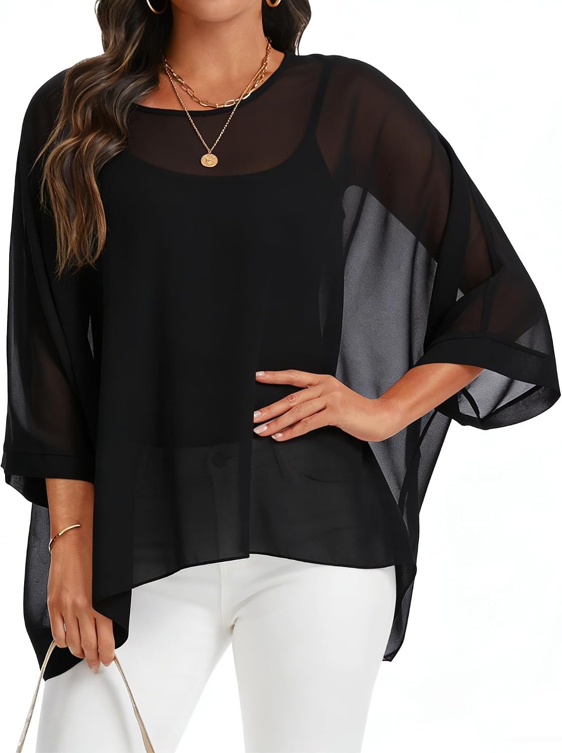 CHICGAL Womens Beach Cover ups Chiffon Poncho Tops Batwing Sleeve Casual Loose Fit Summer Blouses 2026