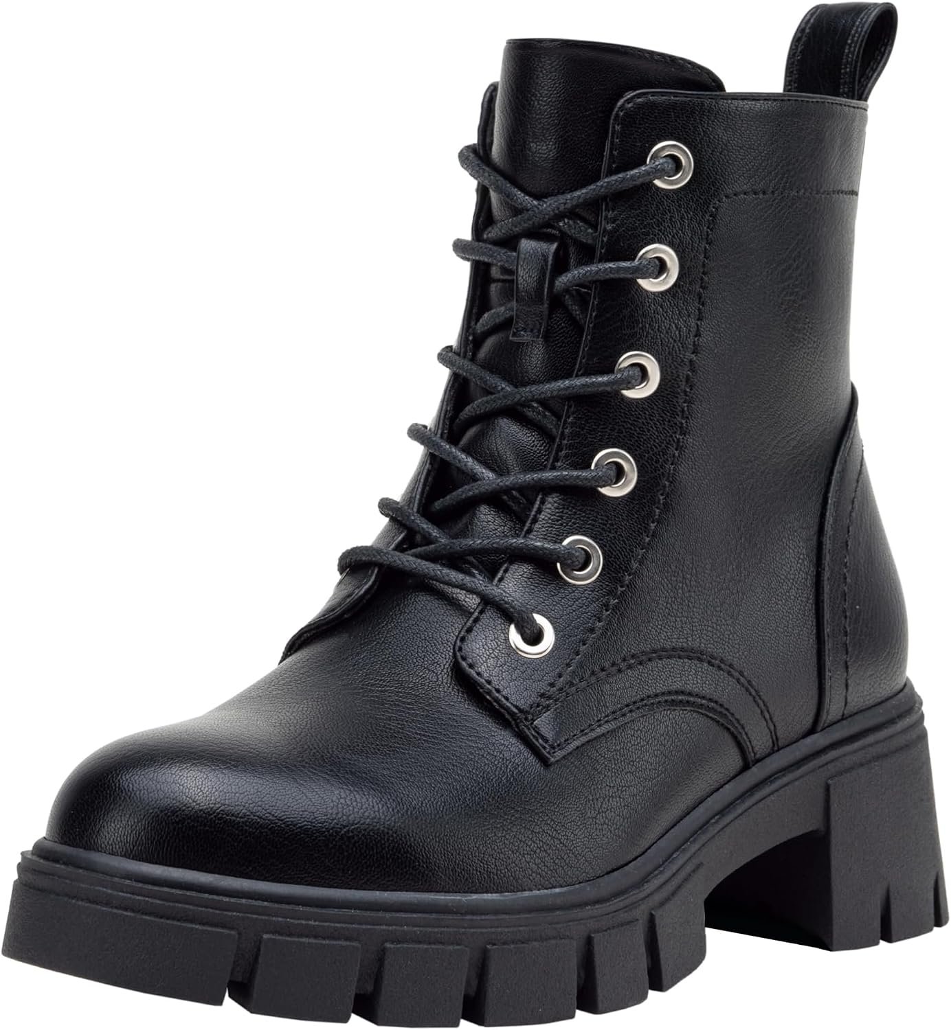 Vepose Women’s 9626 Combat Ankle Boots, Lace-up Platform Chunky Heel Booties with Side Zipper