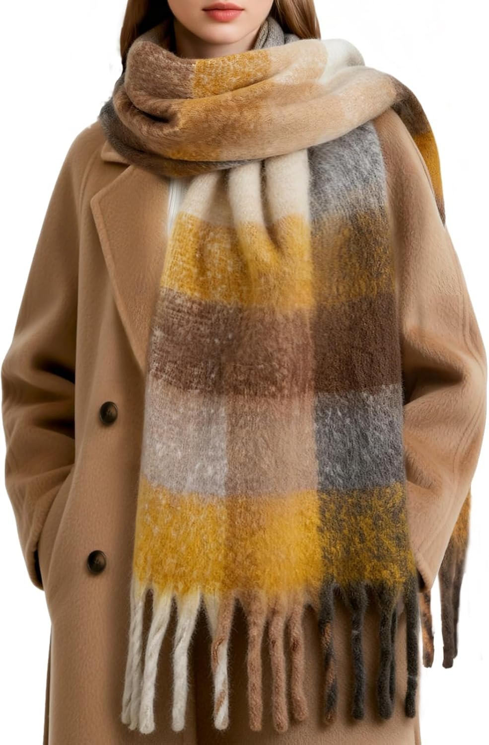 Warm Scarf for Women Winter Cold Weather Chunky Oversized Scarf Long Blanket Plaid Scarves