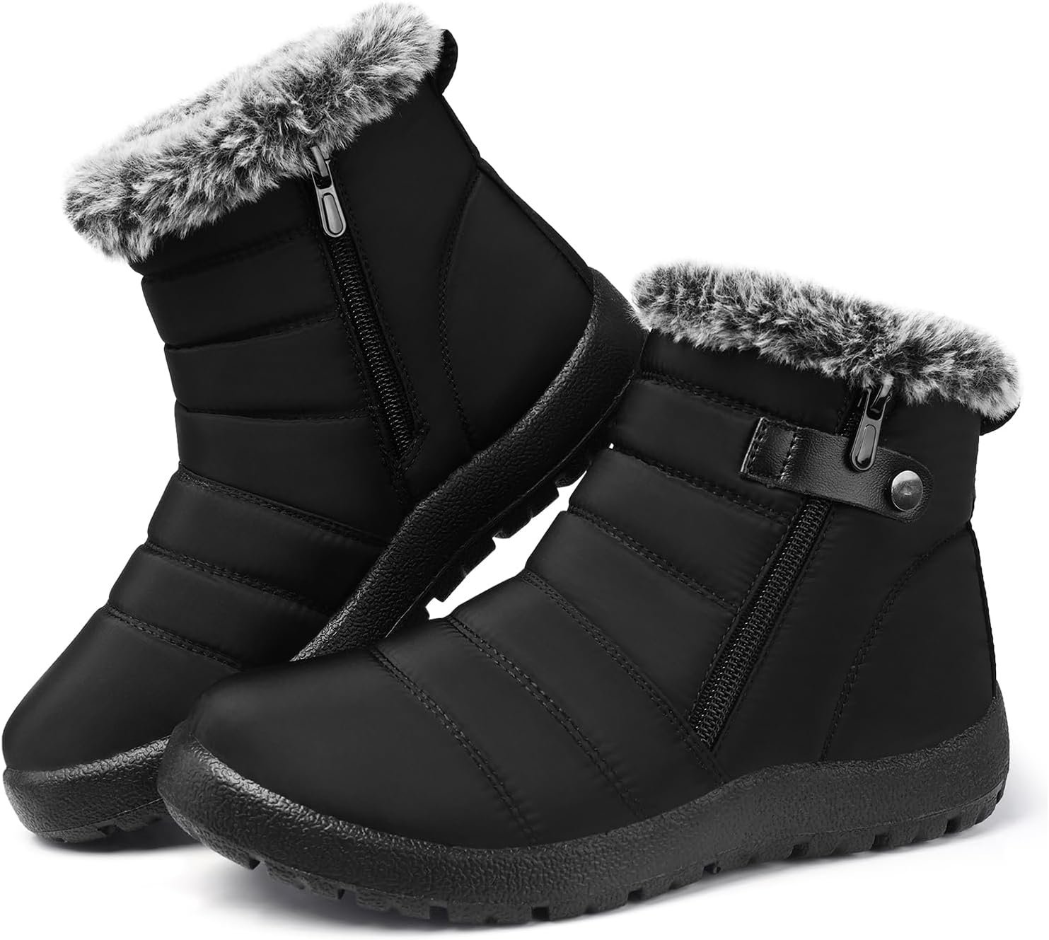 SHIBEVER Women Winter Snow Boots: Black Waterproof Walking Booties Non Slip Fur Lined Warm Outdoor Ankle Short Boot