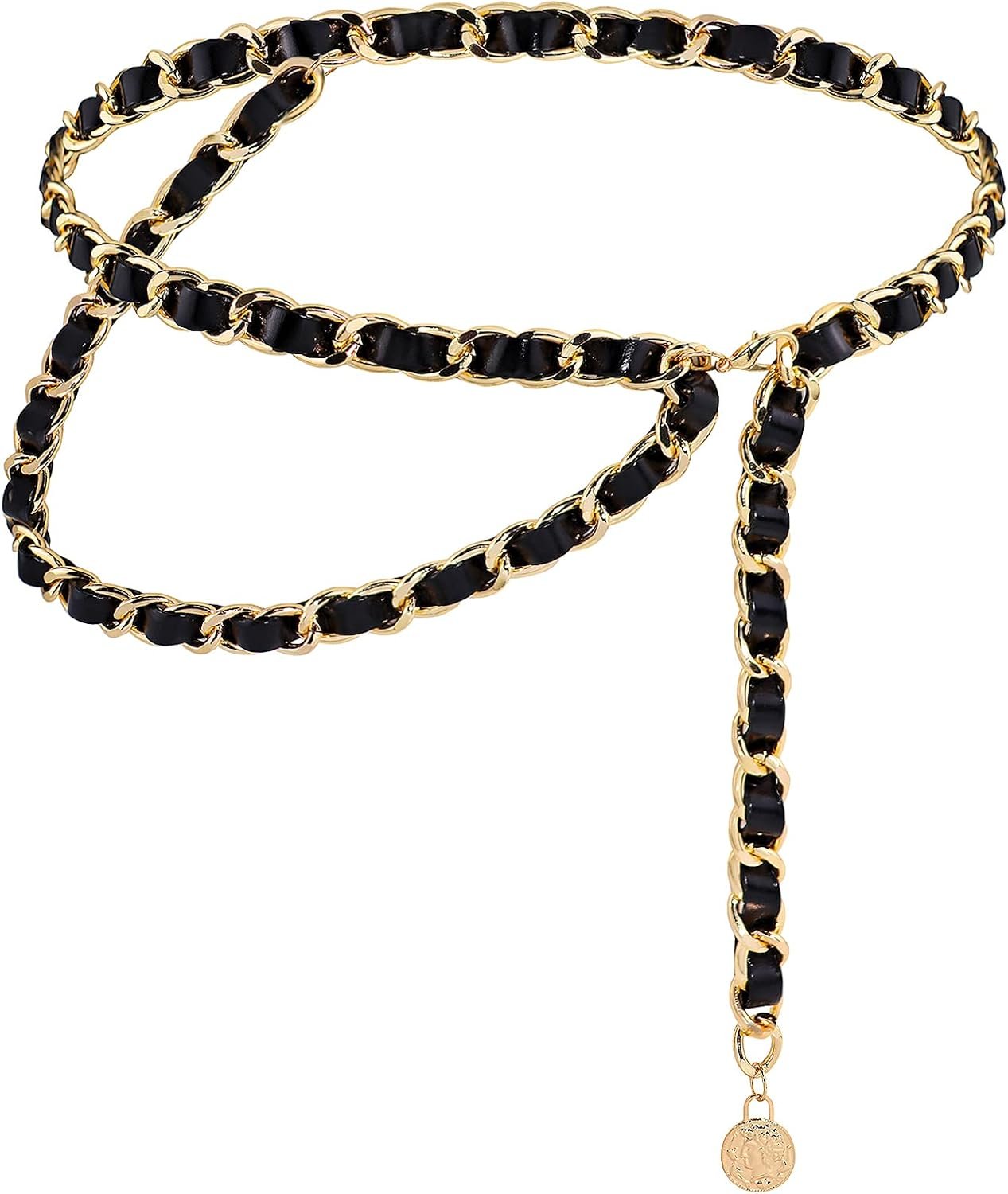 YooAi Chain Belts Leather Waist Belt for Women Layered Metal Chain Belt