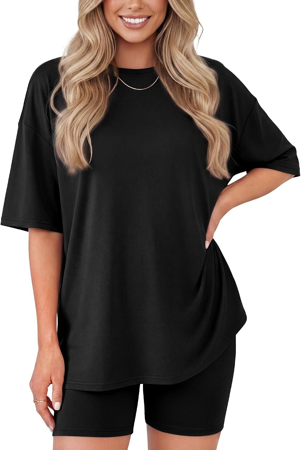ZOOSIXX 2 Piece Sets for Women Summer – Oversized T-Shirt and Biker Shorts Lounge Sets Matching Outfit for Travel Casual