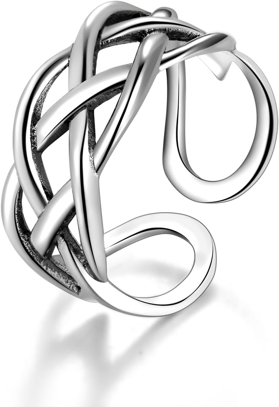 CANDYFANCY Celtic Knot Ring 925 Sterling Silver Open Middle Finger Knuckle Thumb Rings for Women Adjustable Size 4-7