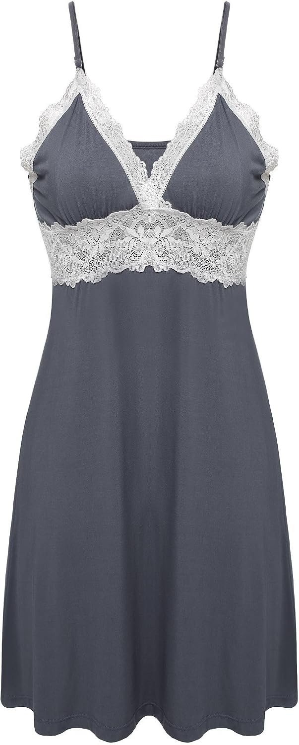 Ekouaer Sleepwear Womens Chemise Nightgown Full Slip Lace Lounge Dress
