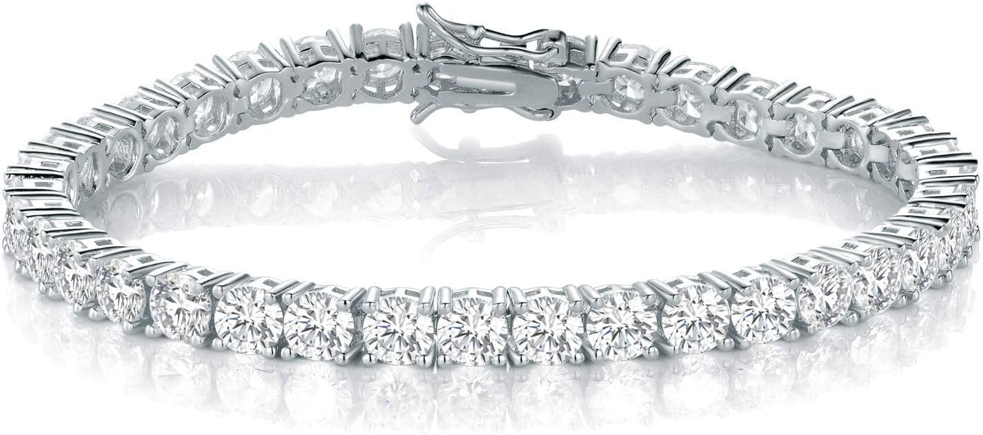 Gemsme 4.0MM Tennis Bracelets for Women – 18K White Gold Plated 4mm Round Cut Cubic Zirconia Classic Tennis Bracelet for Women/Men,Size 6/6.5/7/7.5/8/8.5 inch