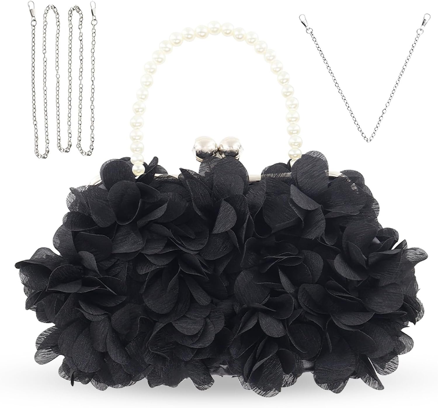 JAMBHALA Women Elegant Evening Purse, Small Floral Clutch Bag with Detachable Chain for Wedding, Party, Prom