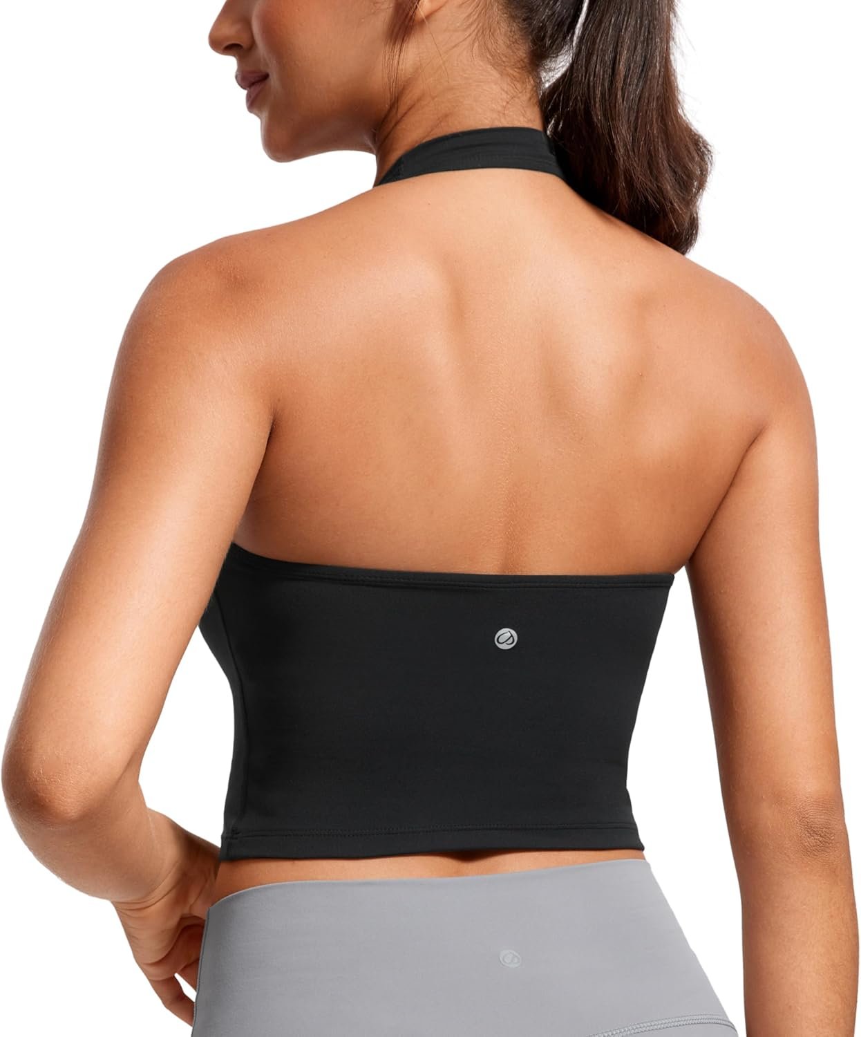 CRZ YOGA Butterluxe Halter Crop Tank Tops for Women – Open Back Padded Longline Sports Bras Workout Gym