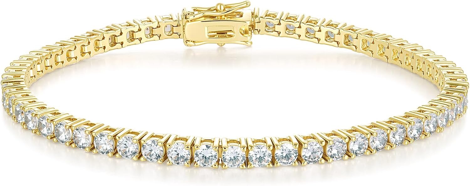 Gemsme 3/3.5mm Tennis Bracelet for Women Men, 18K Plated Cubic Zirconia Tennis Bracelet, Classic CZ Bracelet Jewelry for Daily Wear Party Wedding, 6-9 Inch
