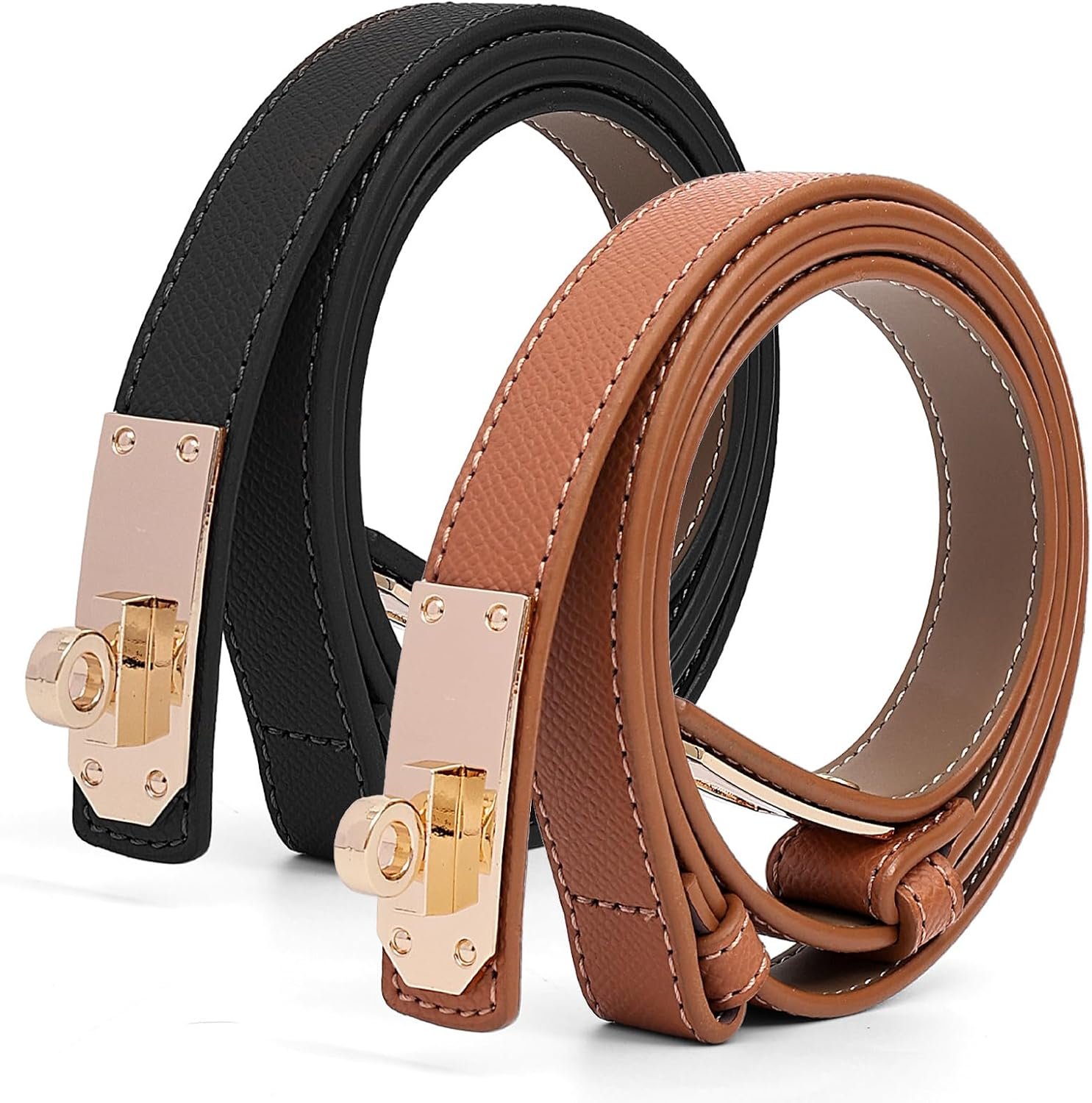 Women’s Thin Leather Belts with Turn Lock Buckle,Belt Women Adjustable for Pants Dresses Jeans Coats