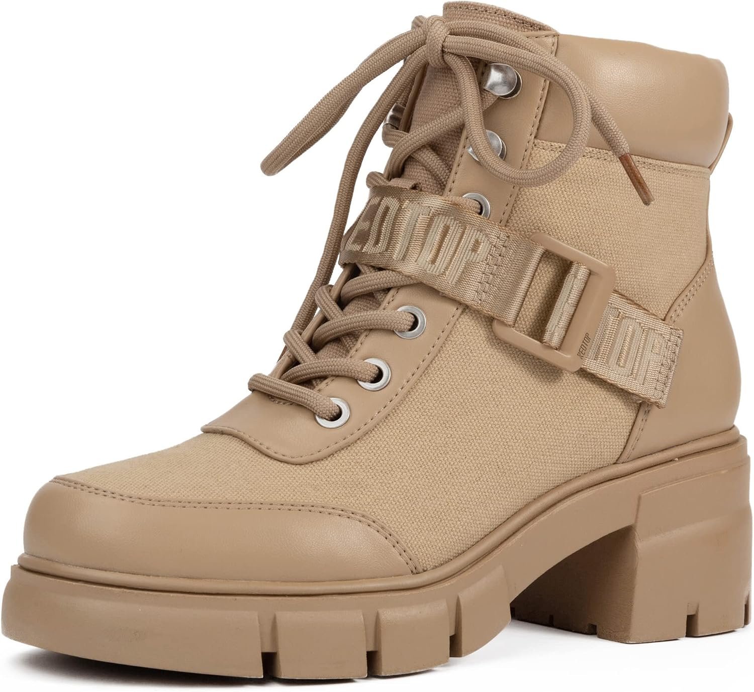 REDTOP Women’s Combat Boots Chunky Lug Sole Ankle Boots Lace Up Buckle Casual Shoes