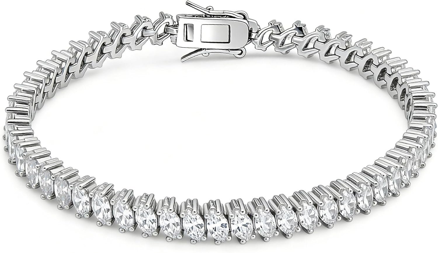 Tennis Bracelet For Women,Wave Cut D-Color VVS1 Platinum Plated Silver Tennis Bracelet,Hypoallergenic Bezel 7.5Ins, Ice Crystal Sparkling,Exquisite Jewelry,with Gift Box,Ideal Gift for Wife/Mom