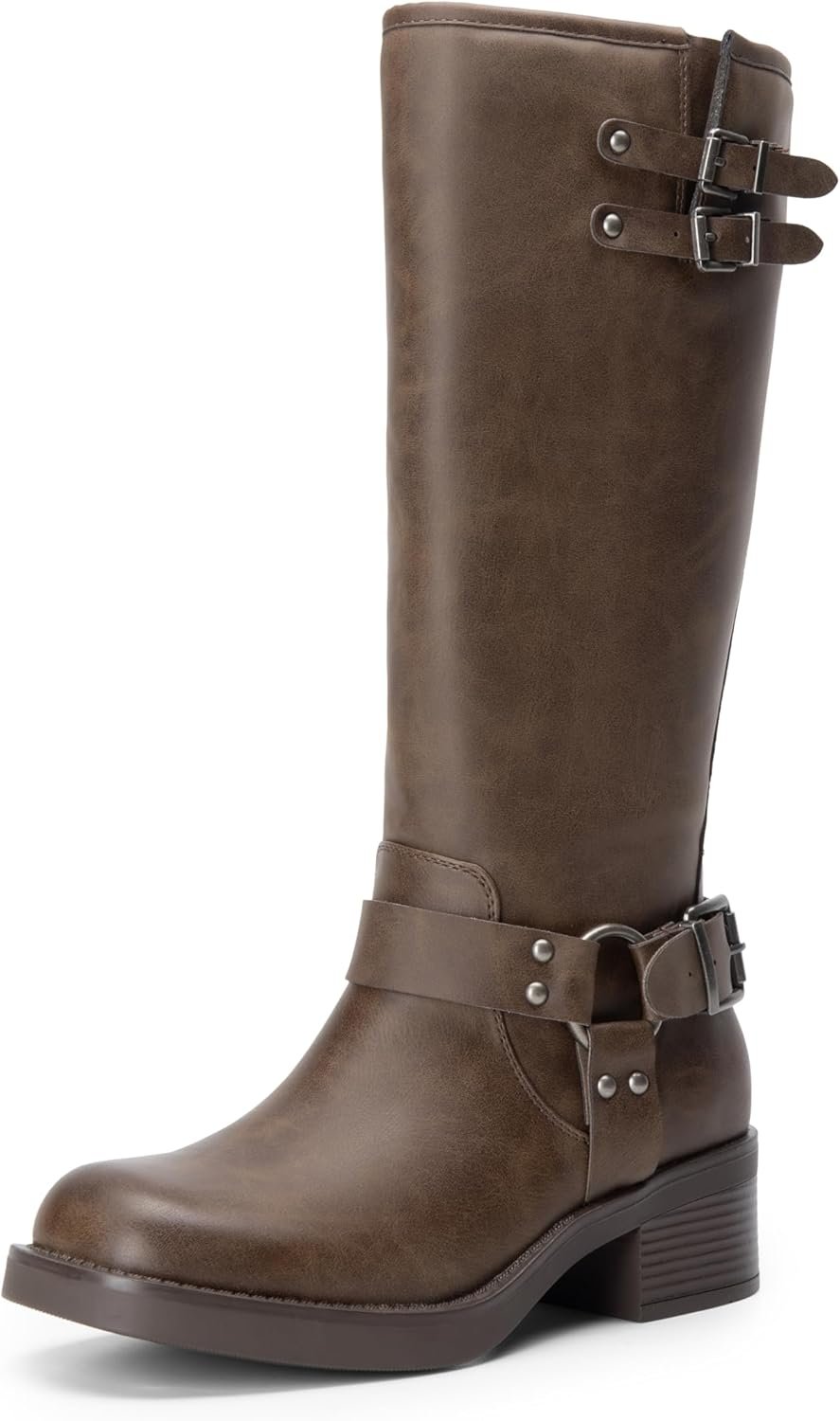 DREAM PAIRS Women’s Knee High Boots Combat Boots Goth Boot Lace Up Adjustable Buckles Chunky Low Heel Fall Booties with Side Zipper to Put on and off