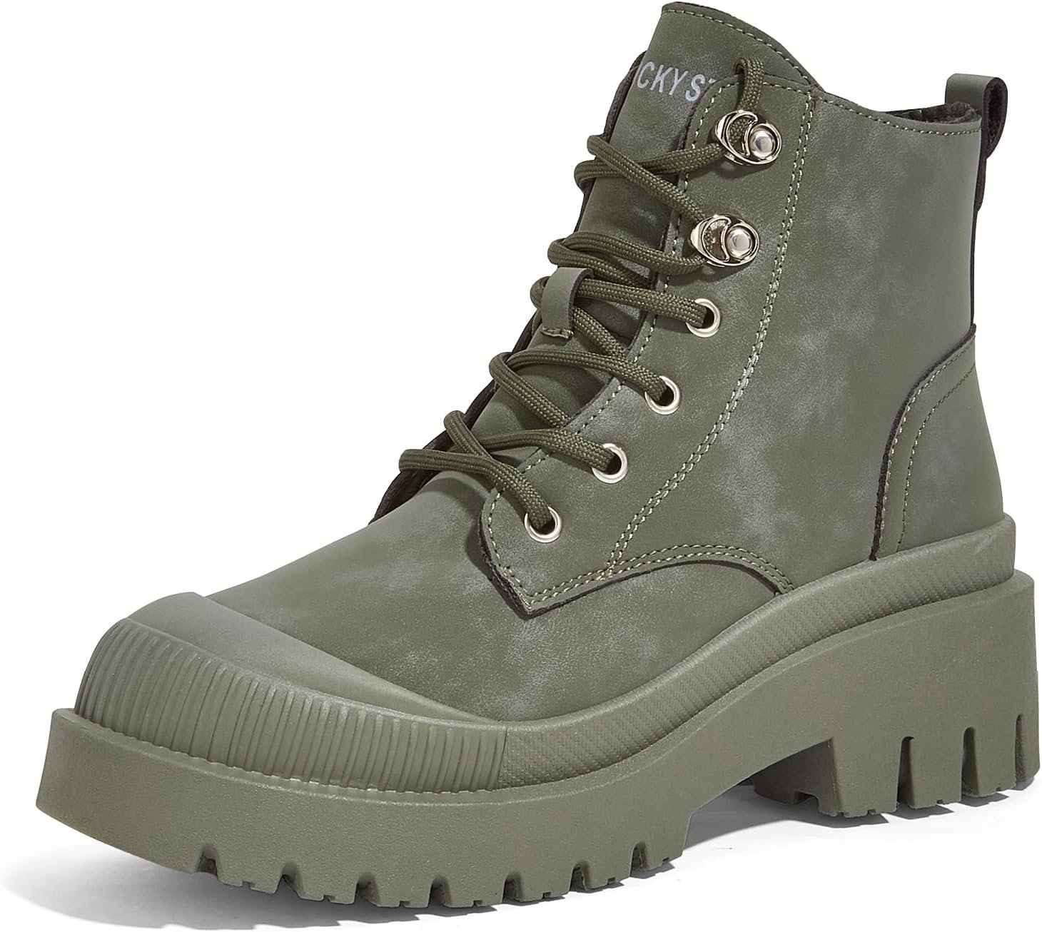 LUCKY STEP Women’s Platform Ankle Boots Zipper Fashion Combat Thick Lug Sole Durable Chunky Wedge Booties Shoes