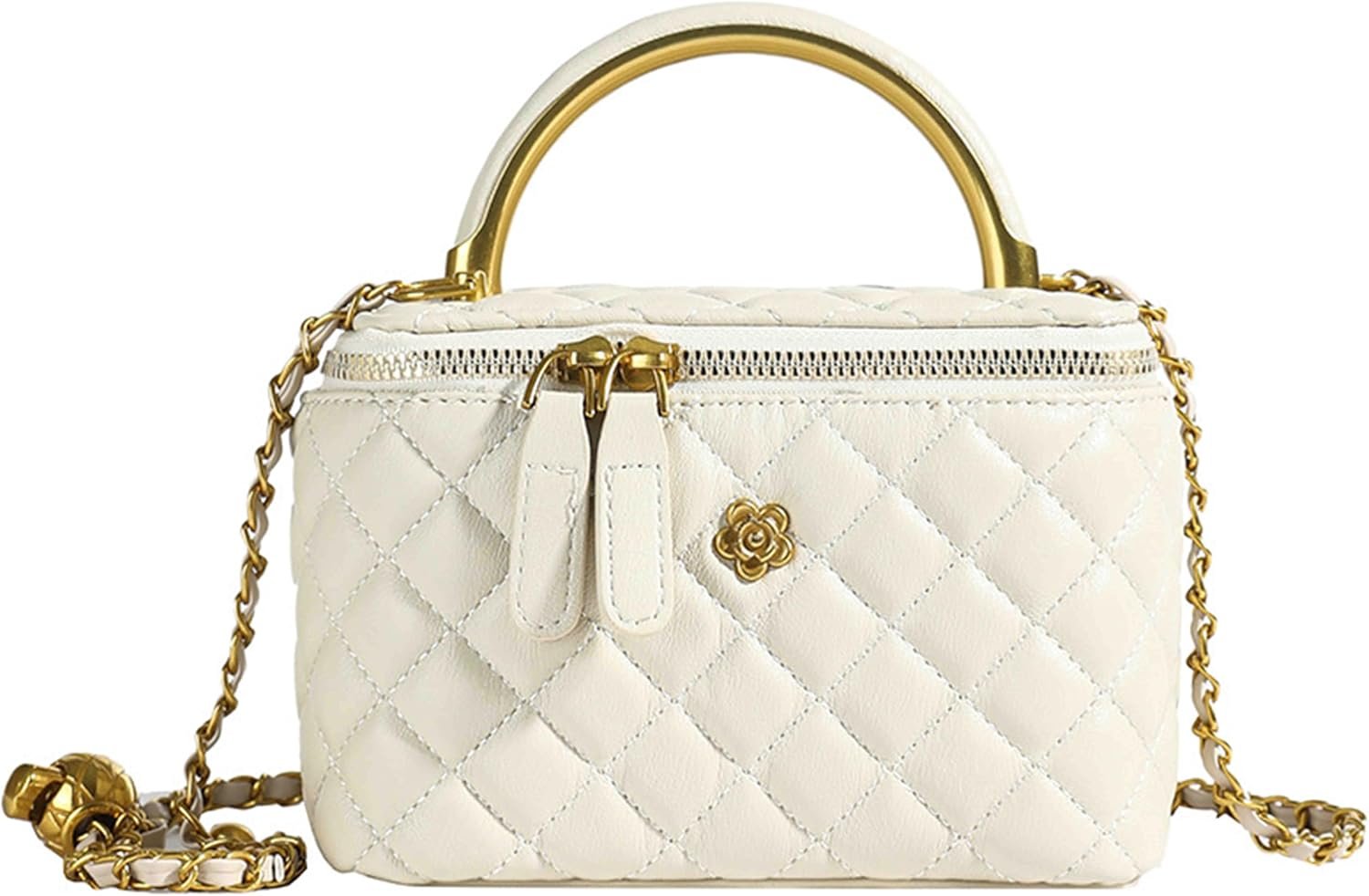 Mini Quilted Square Box Bag For Women，Top-Handle Crossbody Handbag With Metal Chain Strap Vanity purse