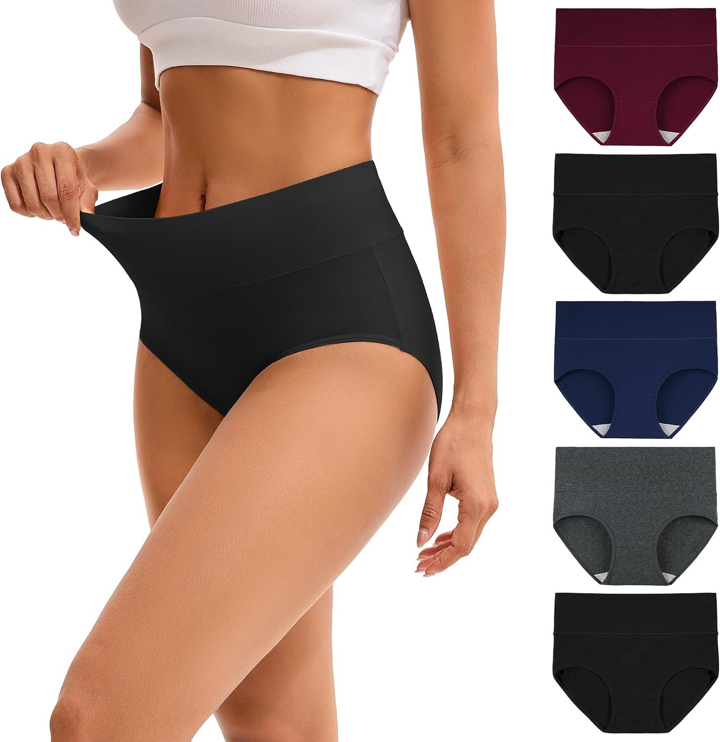 INNERSY Women’s High Waisted Underwear Cotton Panties Regular & Plus Size 5-Pack