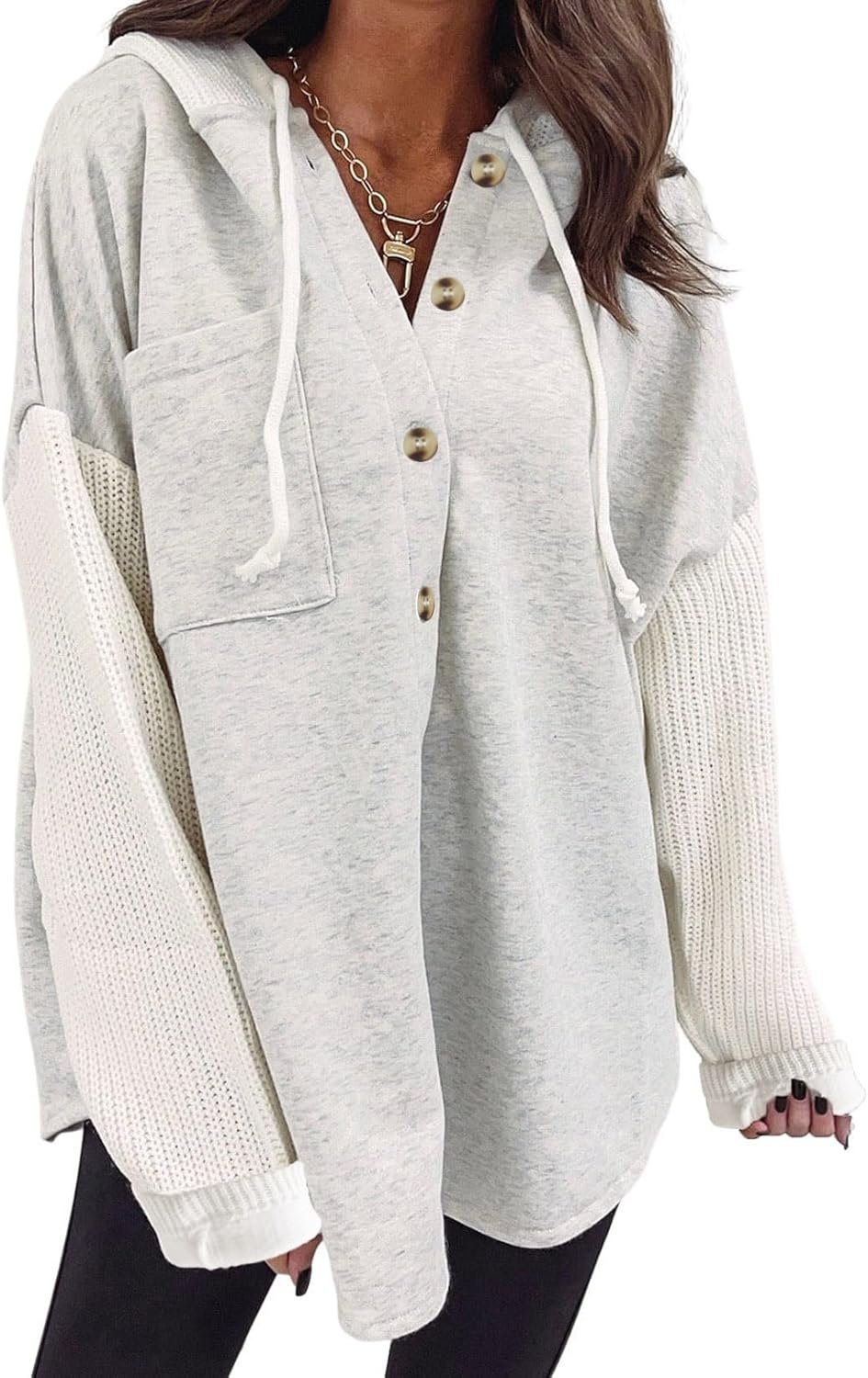 SHEWIN Women Oversized Hooded Sweatshirt Loose Fit Casual Button Hoodies with Pocket 2026