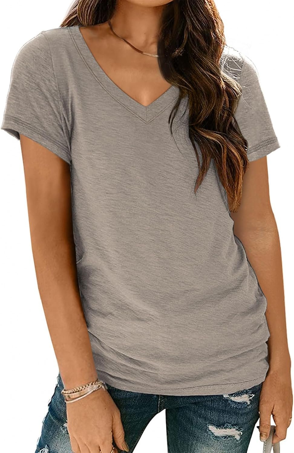 AUTOMET T-Shirts Short Sleeve V Neck Tees Tops for Women Fashion Trendy Lightweight Soft Casual Summer Outfits Clothes 2026