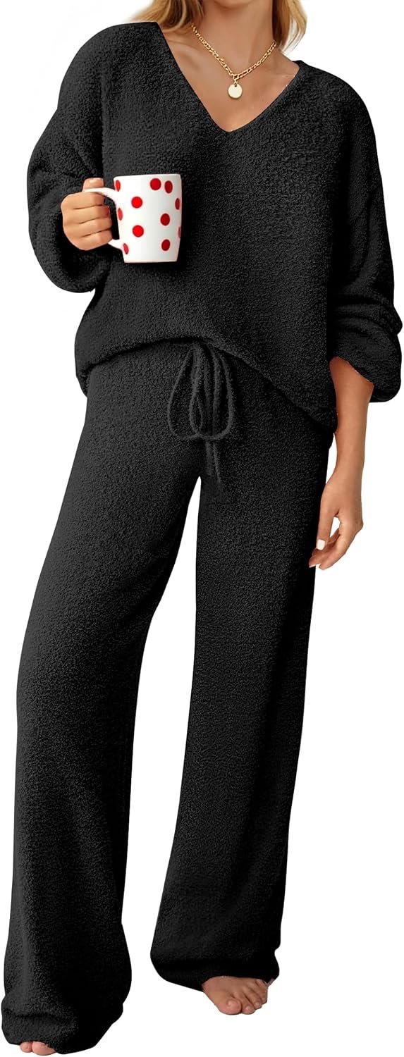 GKBK Womens Two Piece Outfits Sweater Sets Fuzzy Fleece Loungewear Matching Lounge Set Fall Winter Trendy Clothes
