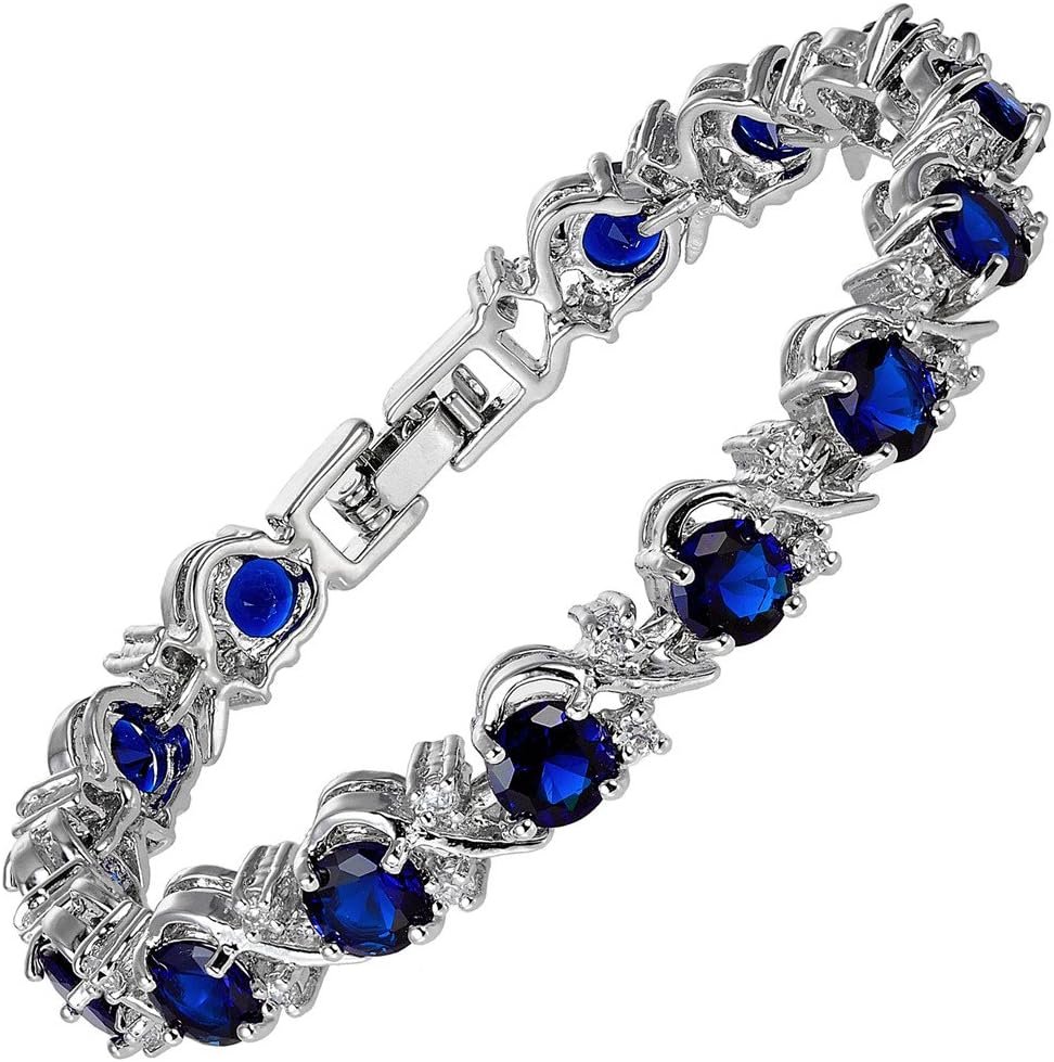 RIZILIA BLOSSOM Tennis Bracelet & Round Cut CZ [6 Colors available] in White Gold Plated, 7″
